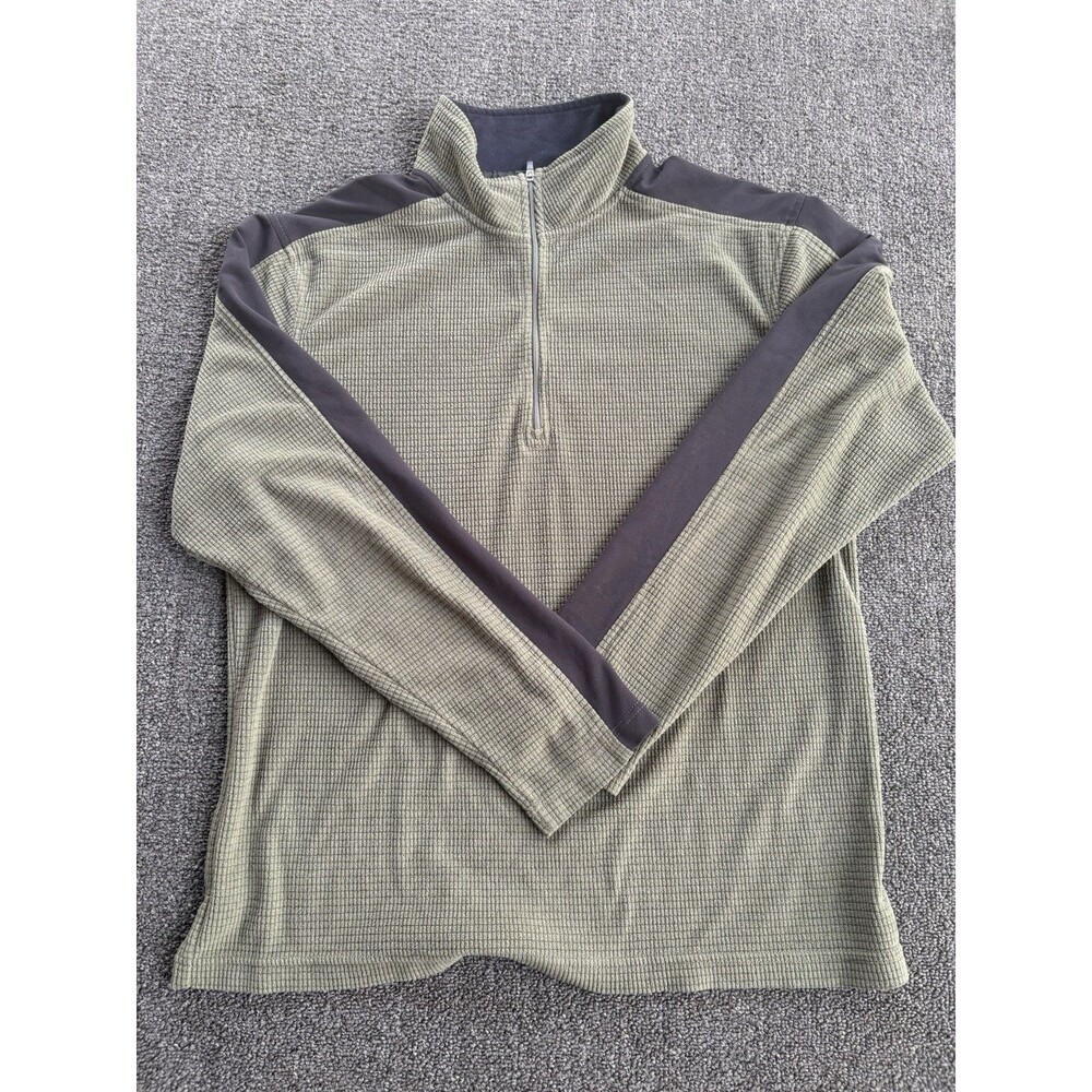 L.L. Bean Men’s Quarter Zip Pullover Fleece Medium Olive Green Grid Fleece - Picture 1 of 3